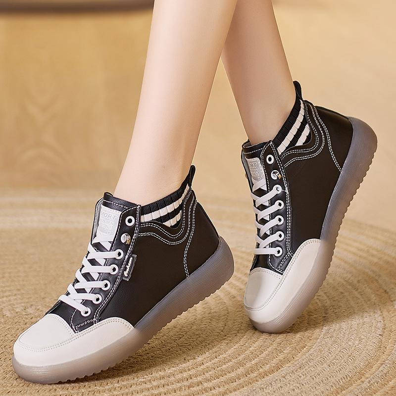 

High-top shoes beef tendon sole single shoes slope heel flat-soled mother shoes breathable little white shoes soft sole foreign trade casual women 40