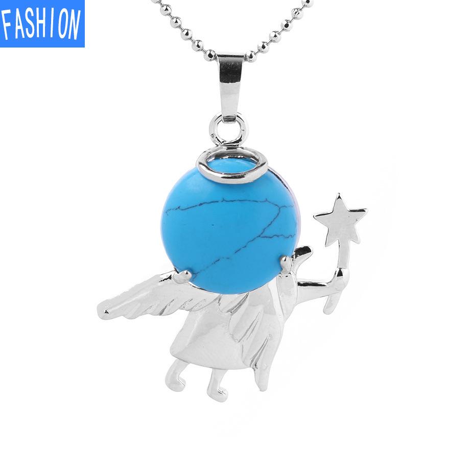 Náhrdelník s přívěskem anděl vílí hůl Přírodní kámen Crystal Polodrahokam vykládaný náhrdelník 19 barev