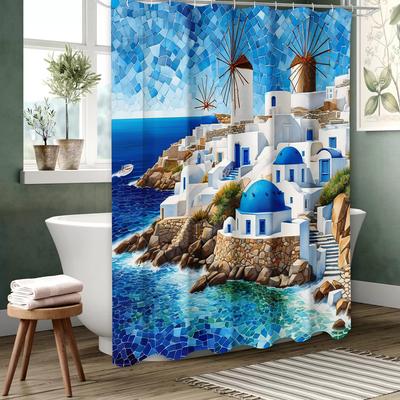 Beach Pattern Bathing Curtain Bathroom Shower Curtain Waterproof With 12 Hooks Home Deco Free Ship