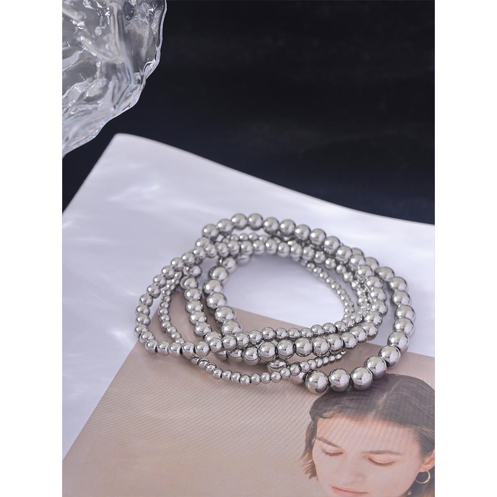 Yhpup 3/4/5/6 MM Stainless Steel Beads Daily Handmade Elastic Bracelet Bangle Waterproof Wrist Wholesale Gold Color Jewelry Men