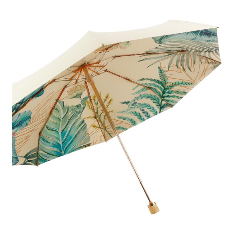 XU QING Manual Folding Sun/Rain Umbrella with Wooden Handle