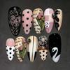 24 BUC Unghii False Vintage Migdale Lipiciabile Trandafiri Roz Dulci 3D Dantelă Lebădă Neagră Unghii False Dulci Cool Modele Puncte Polka Vârfuri de Unghii Artă