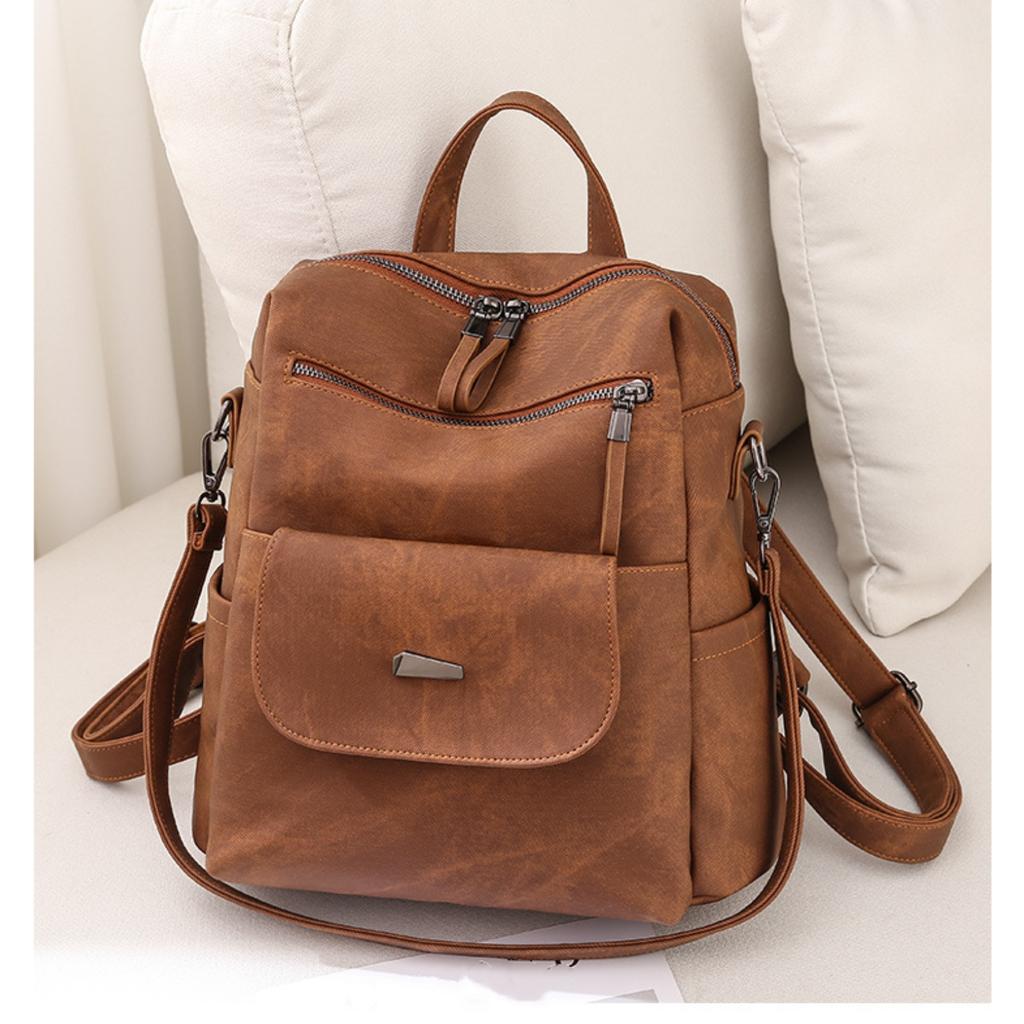 Backpack Purse For Womens, Waterproof PU Leather Backpacks Handbags, Ladies Casual Shoulder Bags Brown