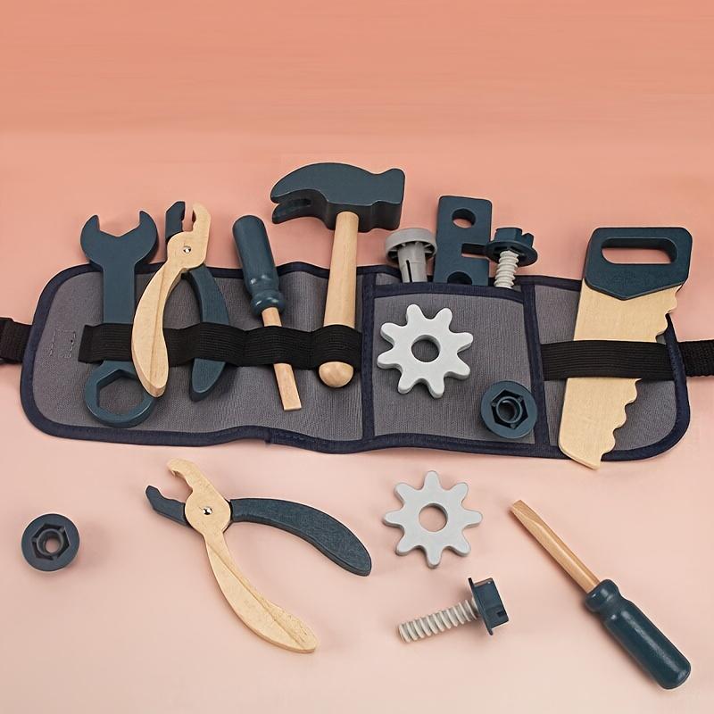 Kids Pretend Play Toy Tool Role Playing Wooden Simulation Repairman Waist Bag Set