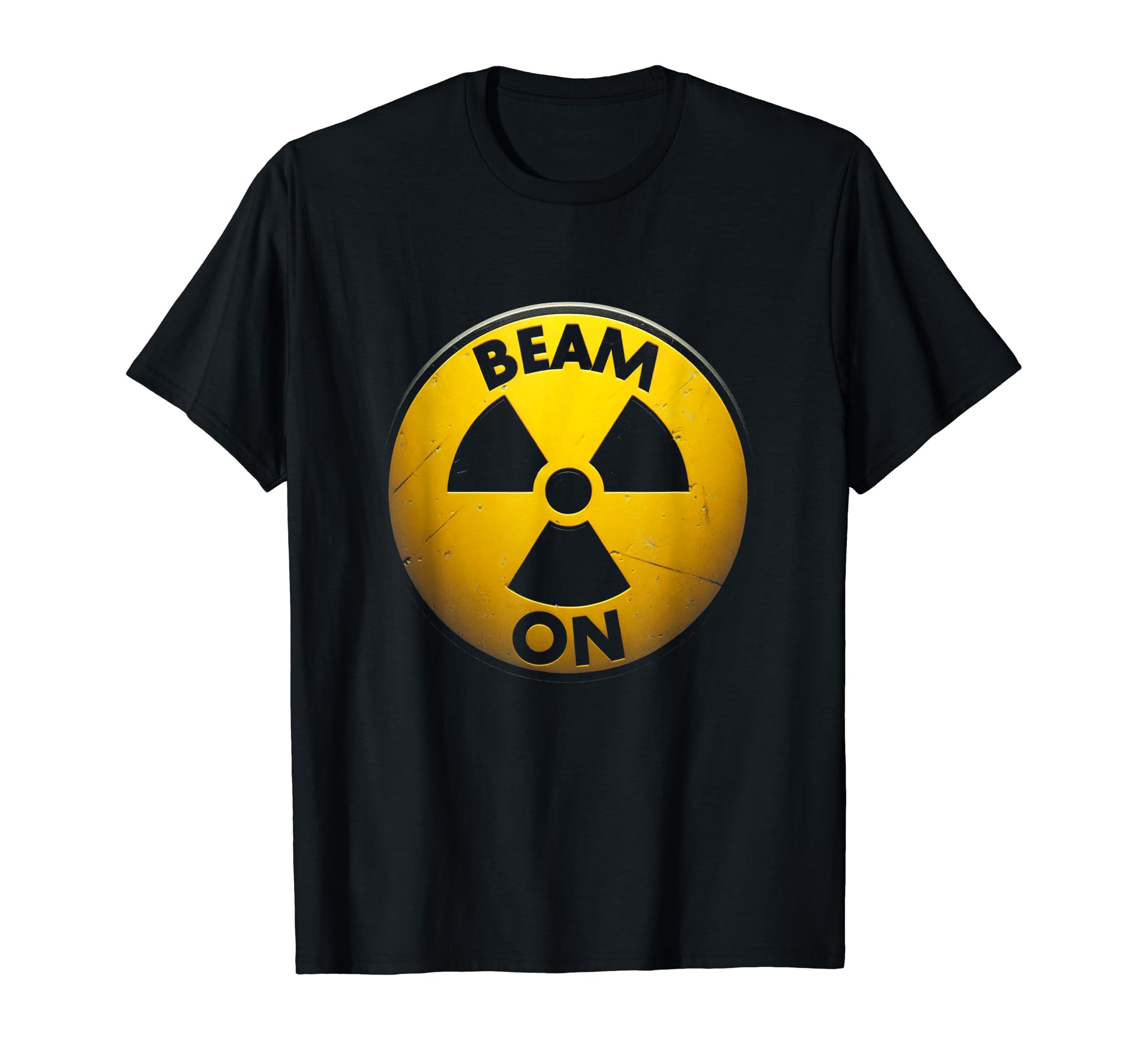 

Yellow hazard symbol with beam on text. T-shirt чорний