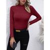 Solid Color Faux Neck Ribbed T-Shirt, Elegant Long Sleeve Slim Fit Hundred Tops for Women