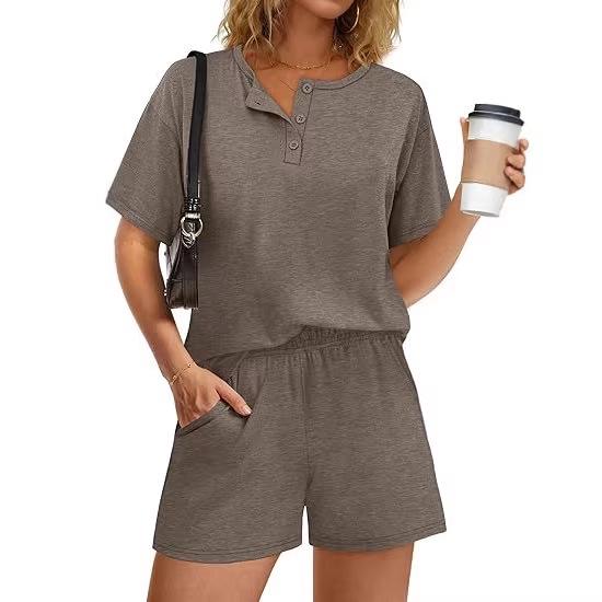 2026 Women's Casual Cotton Fashion Set: Round Neck T-shirt & Elastic Waist Shorts