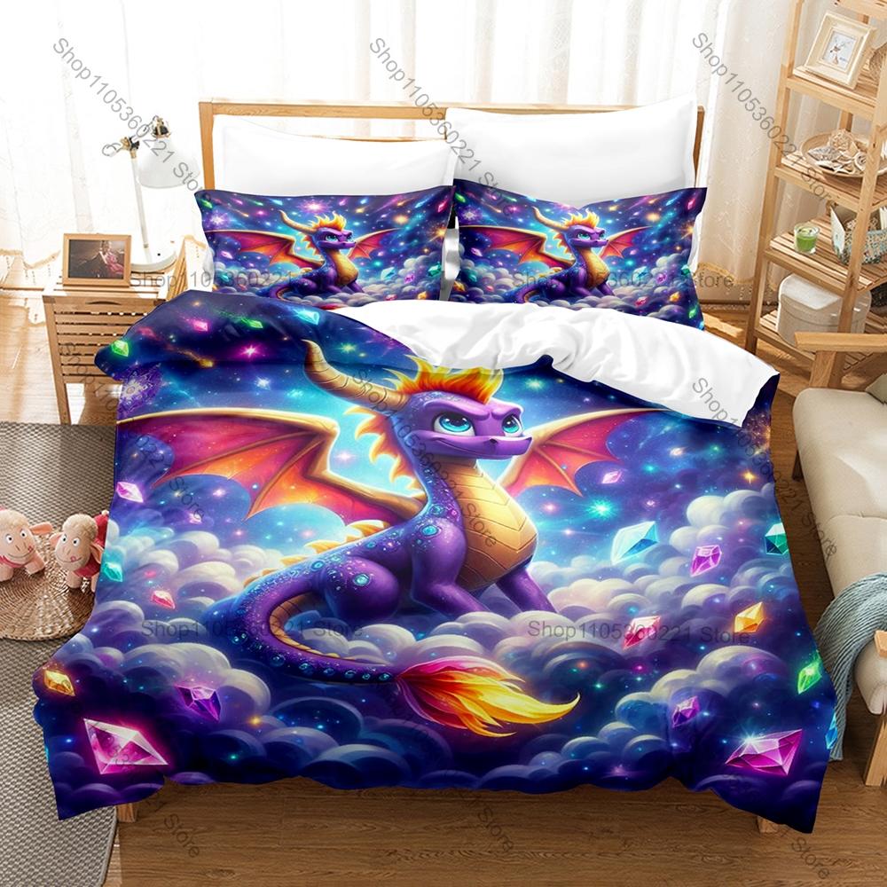 Spyro Reignited Trilogy Bedding Set, Duvet Cover & 2 Pillowcases, Cute Dragon Character Pattern Breathable Fabric All Season