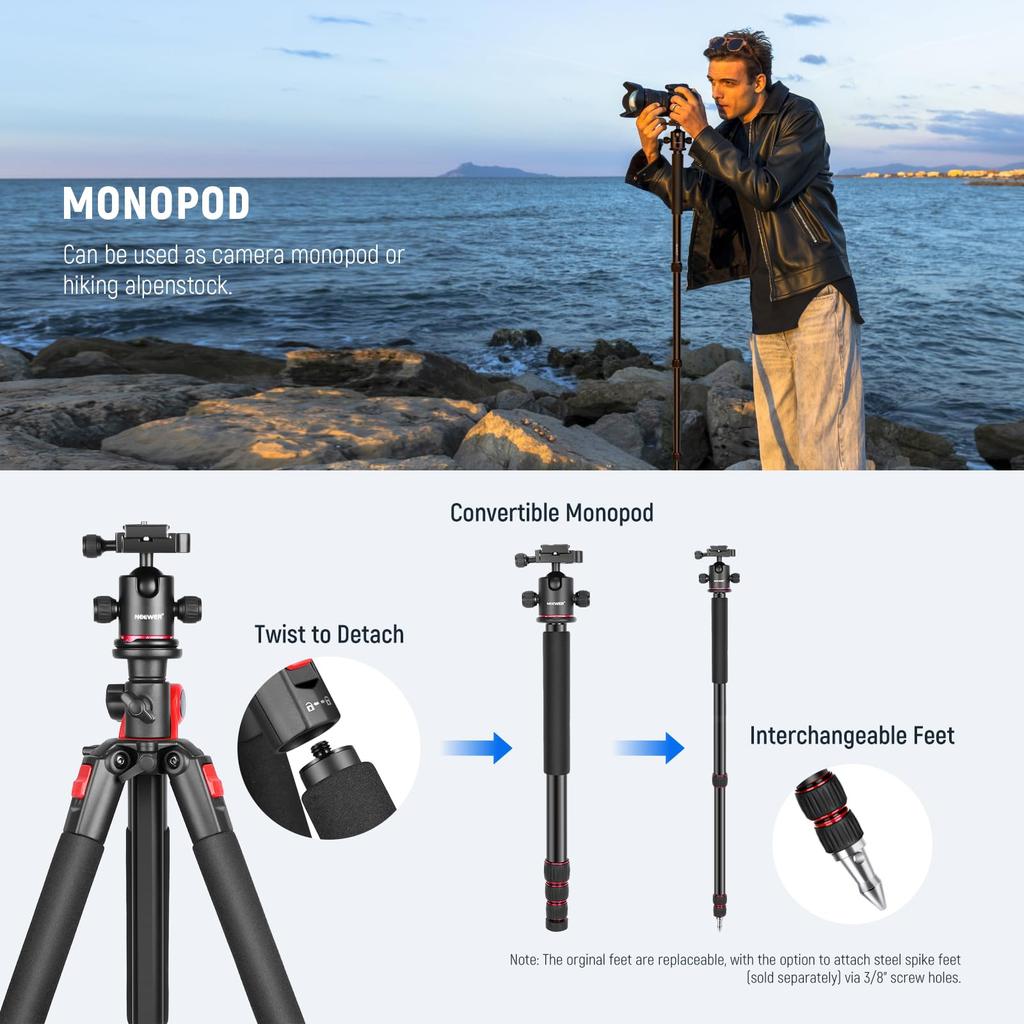 NEEWER 200cm Camera Tripod Monopod with Center Ball QR and Horizontal Tripod with Overhead Camera Mount for Overhead Suitable for Made of Aluminum
