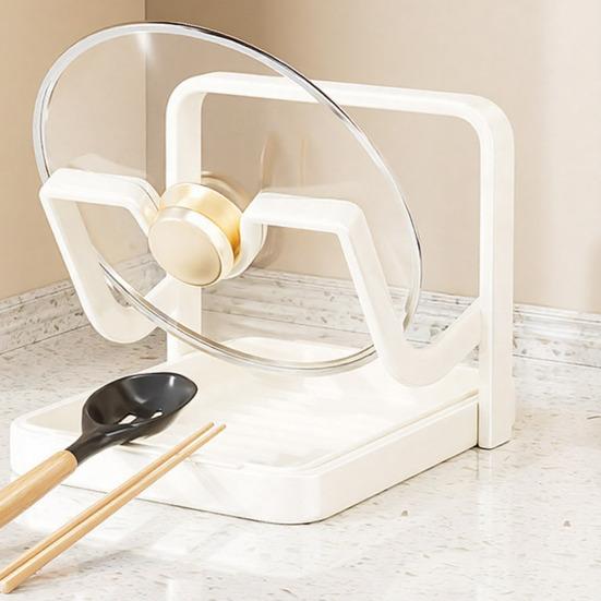 Yousheng Countertop Pot Lid Organizer Pan Lid Storage Rack with Removable Drip Tray And Spoon Rest Kitchen Counter Organizer While Cooking for Lids
