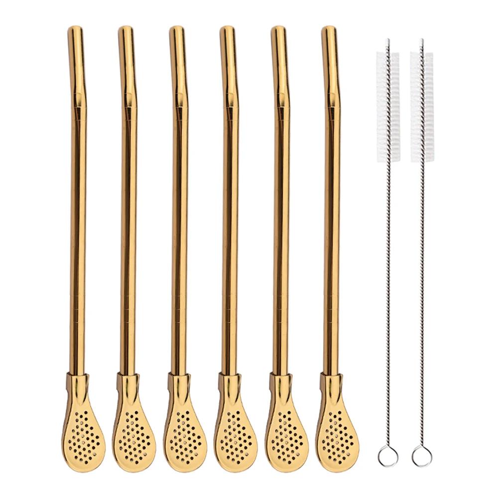 8Pcs/Set Coloful Stainless Steel Drinking Straws Washable Reusable Yerba Mate Spoon Filter Straw for Cocktail Bar Accessories