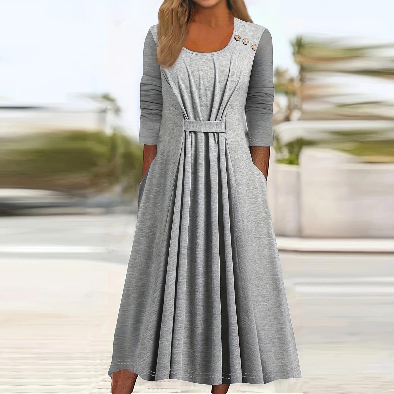 

Женское облегающее однотонное элегантное платье с рукавами-семью и круглым вырезом XXXXL