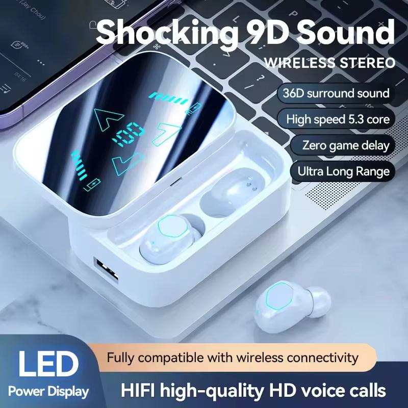 M48 Wireless Bluetooth Headset Noise Cancelling LED Earbud with Mic Wireless Headphones Bluetooth Earphones