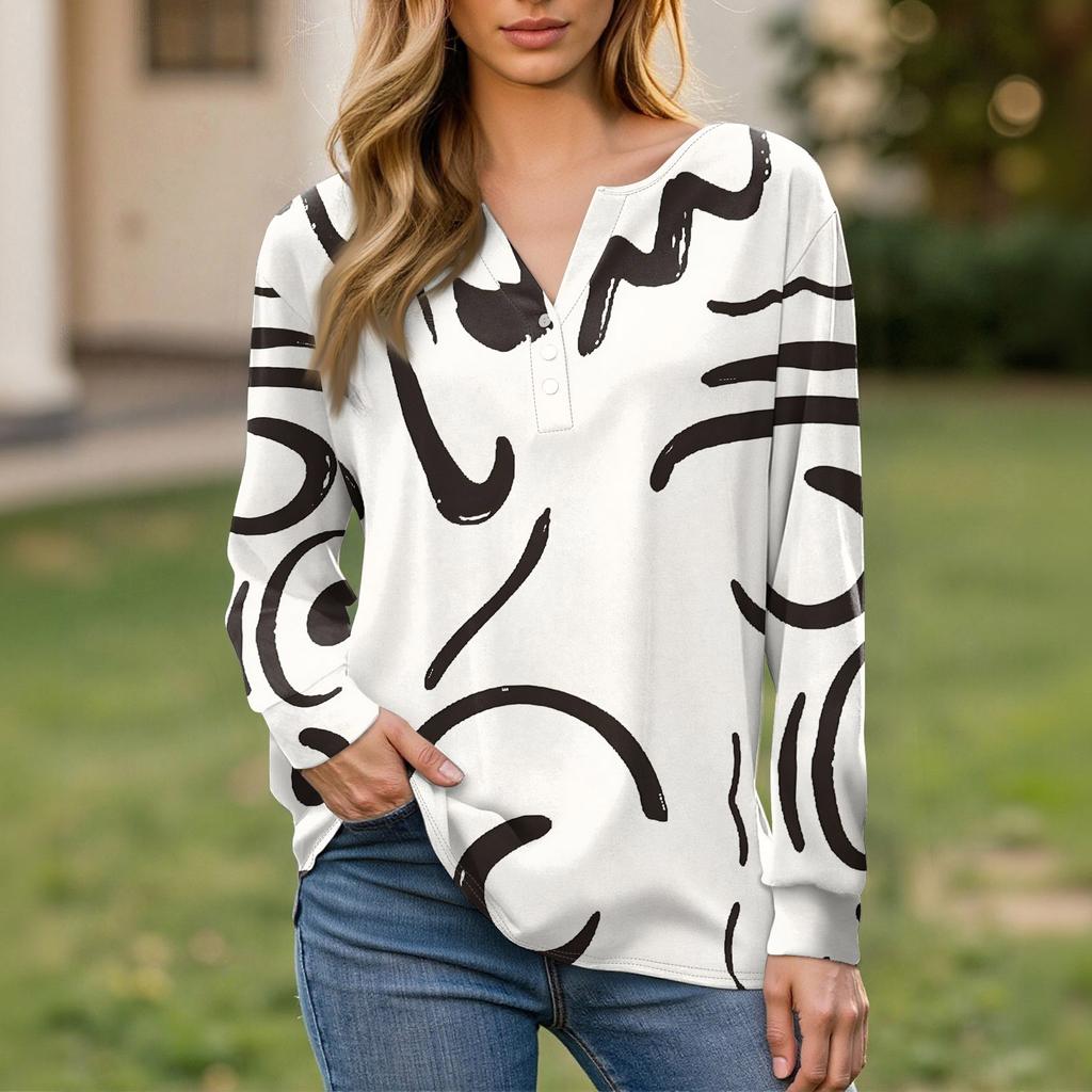 Women's T Shirt Tee Button Long Sleeve Daily Weekend Fashion Basic V- Neck Regular Top