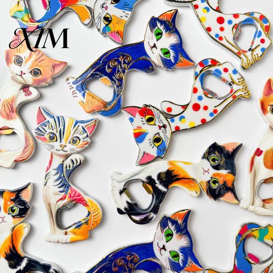 Refrigerator Decoration Magnet Cat Bottle Opener Fridge Magnet, Vintage Cartoon Kitten Decorative Acrylic Magnetic Opening Tool for Home Bars