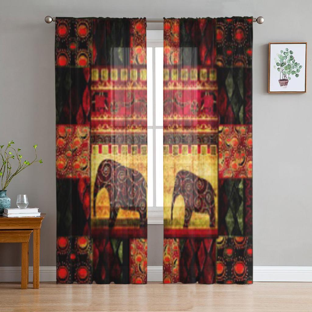 Luxury Tulle Curtains Color Painting Modern Living Room Kitchen Chiffon Curtain Youth Bedroom Sheer Floor Valance Curtain