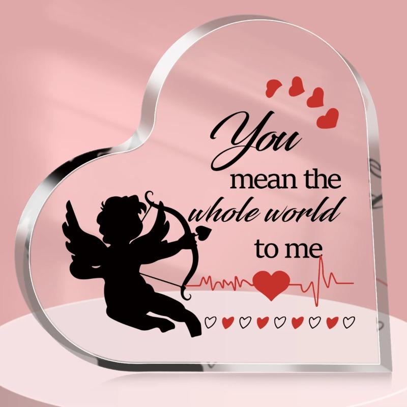 2D Flat Romantic Acrylic Cupid Love Heart Desktop Decoration Plaque, Home Decor Plaque Hanging Wall Art Decorative Garden Decoration for Room Door Sig