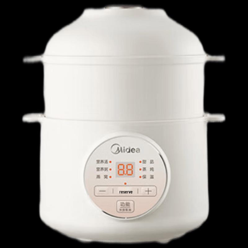 Midea Pentola elettrica per stufati da 1L con pentola in ceramica e cestello per la cottura a vapore, spina CN (adattatore incluso)