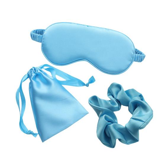 Silk Satin Sleep Mask Contoured Blindfold Bag Portable Airplane with Storage Set Adjustable Sleep Mask