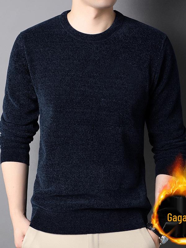 Chenille Men's Thick Knit Sweater - Round Neck, Warm Velvet, Casual Hoodie Pullover