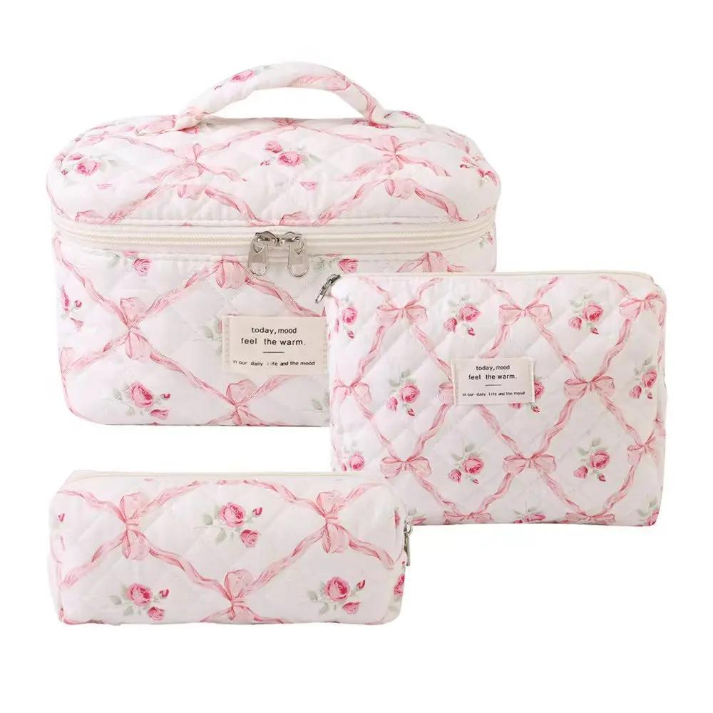 1 pièce Mignon Fleurs Coton Sac de Maquillage Femmes Fermeture Éclair Organisateur Cosmétique Tissu Sac à Main Forme Boîte Portable Étui de Toilette pour Filles