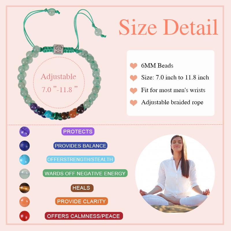 European & American Fashion Malachite Double-Layer Tree of Life Bracelet with Seven-Color Stones