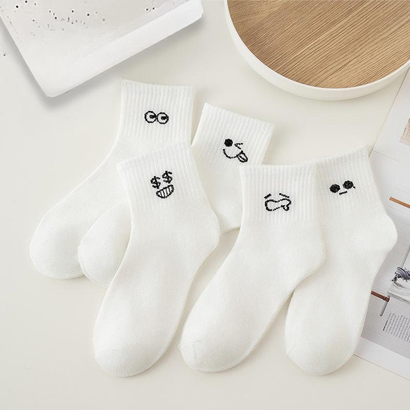 5 Paar Weiße Socken für Damen Frühling und Herbst Lustige Socken für Paare Lässige Sportsocken Studentensocken