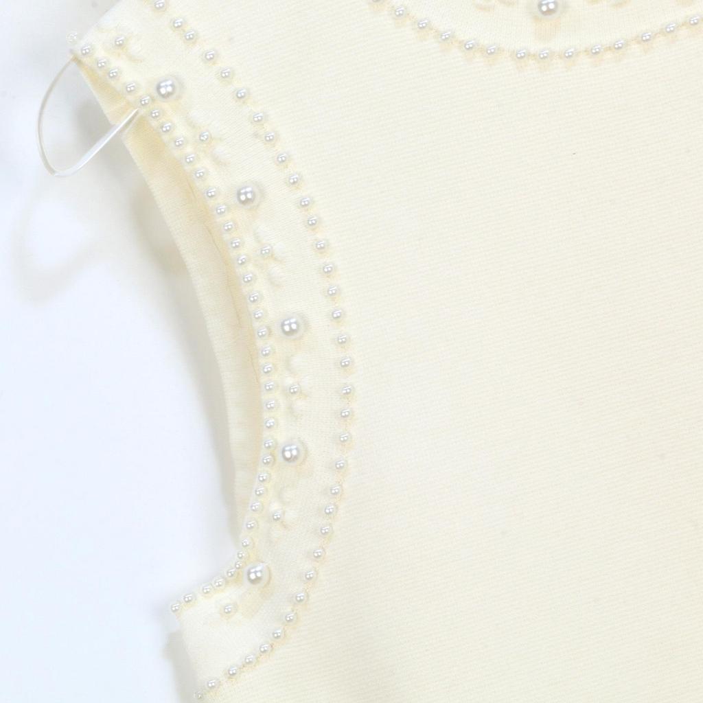 M's 2025 Early Spring Women's French Sleeveless Round Neck Knitted Dress with Pearl Openwork Pattern