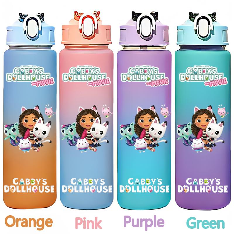 Gabby's 750ml Dollhouse Gabby Carlita DJ Catnip Mercat Gradient Plastic Straw Cup Pandy Paws Cakey Cat Mama Cat Drinking Bottle