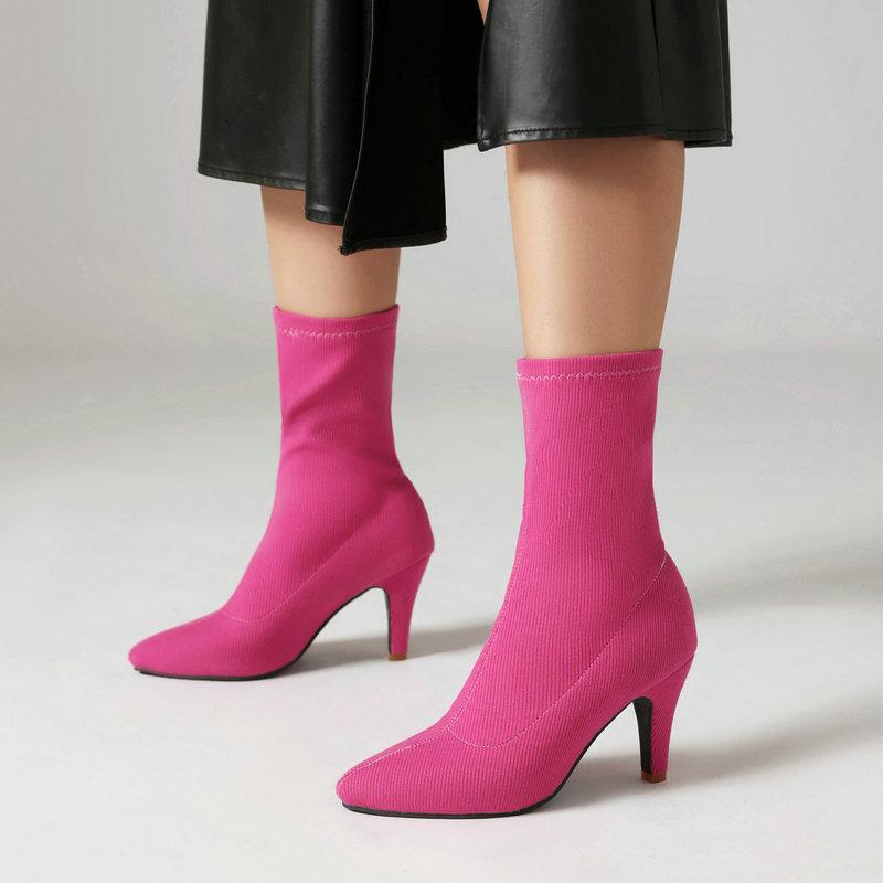 Women's short boots new pointed fashion sleeve thin heel high heel temperament thin elastic short boots large size socks boots
