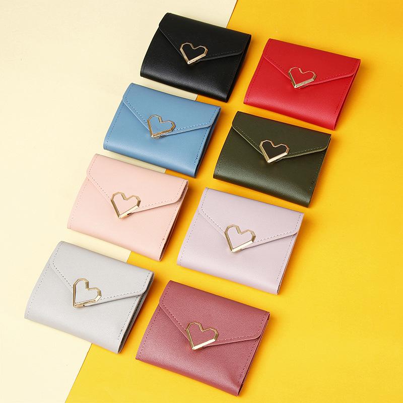 2025 Women's Tri-Fold Heart Coin Purse & Card Holder - Fashionable Mini Wallet for Students