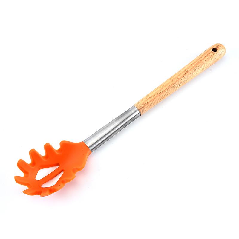 Durable Wooden Handle Silicone Kitchenware 7-Piece Set: Non-Stick Spatula & Spoon