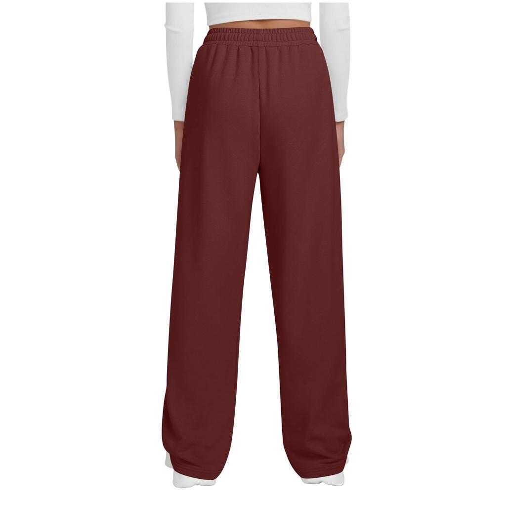 Women's Color Casual Straight-Leg Wide-Leg Elastic Waist Pocket Sweatpants Long Pants