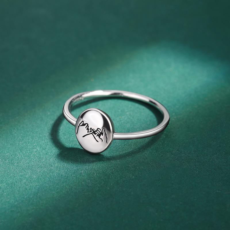 Creative Round Hand Pull Hook Pattern Couple Ring For Women Genuine Original Sterling Silver S925 Valentine's Day Gift Jewelry