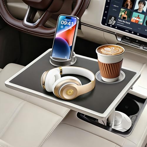 

Car Table | 360° Rotating Car Desk (Suitable for Laptops and Meals) | Integrated Aluminum Cup Holder & Smartphone Stand | Car Accessories, Convenient