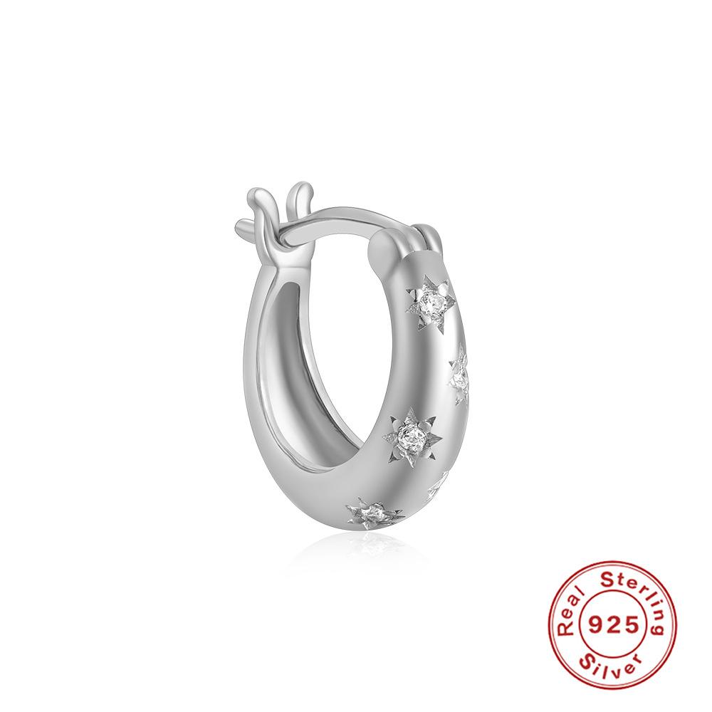 Single, Fashionable S925 Sterling Silver Classic Simple Five-Pointed Star Octagonal Star Earrings Earrings