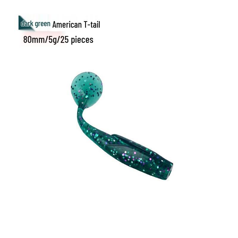 

Набор мягких приманок с американским Т-хвостом 8 см 5 г для пресноводной рыбалки: Окунь, Мандариновая рыба, Дальний заброс Искусственный червь. темно-зеленого