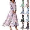 Women's Fashion V-Neck Floating Beach Dresses Seven Sleeve Floral Printed Dresses
