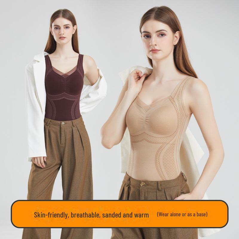 Seamless Cashmere Body Shaping Vest with Built-In Pads - Comfortable, Warm, and Steel Ring-Free for Autumn/Winter