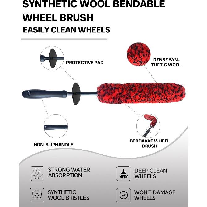 11Pcs Wheel Tire Cleaning Car Detailing Rim Brush Kit, Including Bendable Wheel Woolies Soft Wash Tool, Wheel Wash Brush Cleaning and Tire Brush,