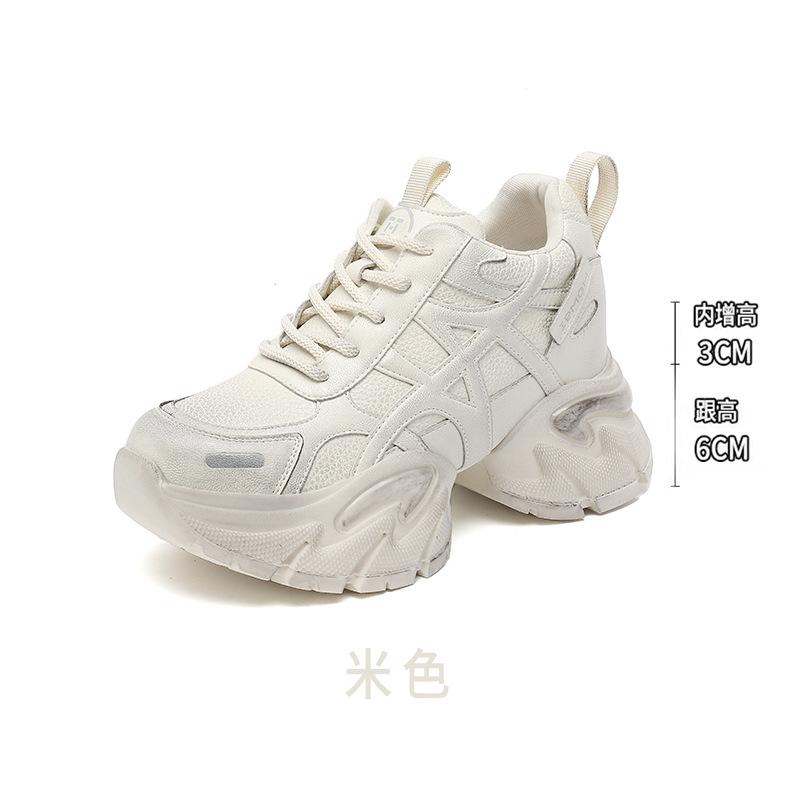 Thick-soled heightening dad shoes women's spring and summer new leather casual sports shoes versatile and showing feet, small single shoes trend