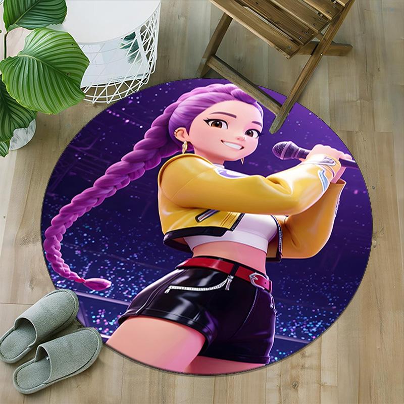 1pc KPop Demon Hunters RUMI5 Print Round Carpet Chair Round Carpet Suitable for Bedroom Living Room Home Decorative Carpet
