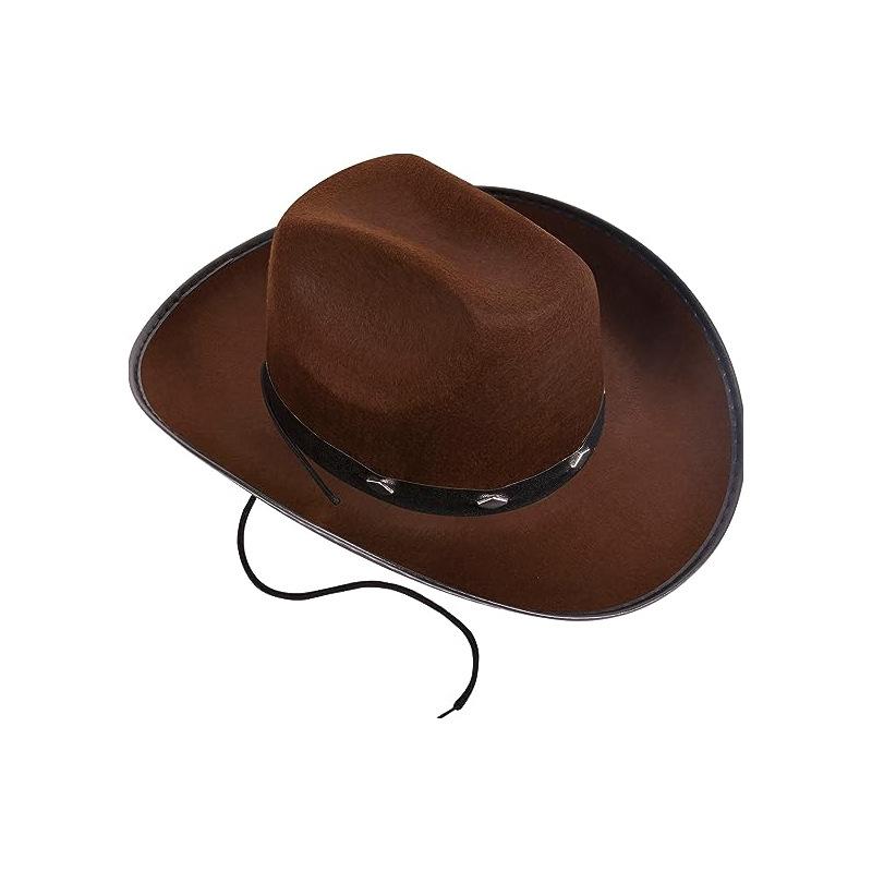 Classic Felt Cowboy Hat, Wide Brim Western Hat with Chin Strap for Costume & Party