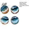 Handcrafted Wood Coaster Set 4 Pcs Wooden Coasters Ocean Wave Design Heat Resistant Round Anti Deformation Mats Decorative Drink for Coffee