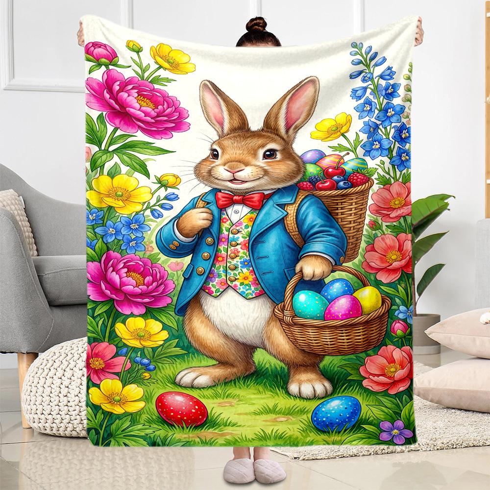 Easter Bunny With Flowers Blanket,Suitable for sofas, offices, travel, living rooms, gift for friends and family,Suitable for all seasons.