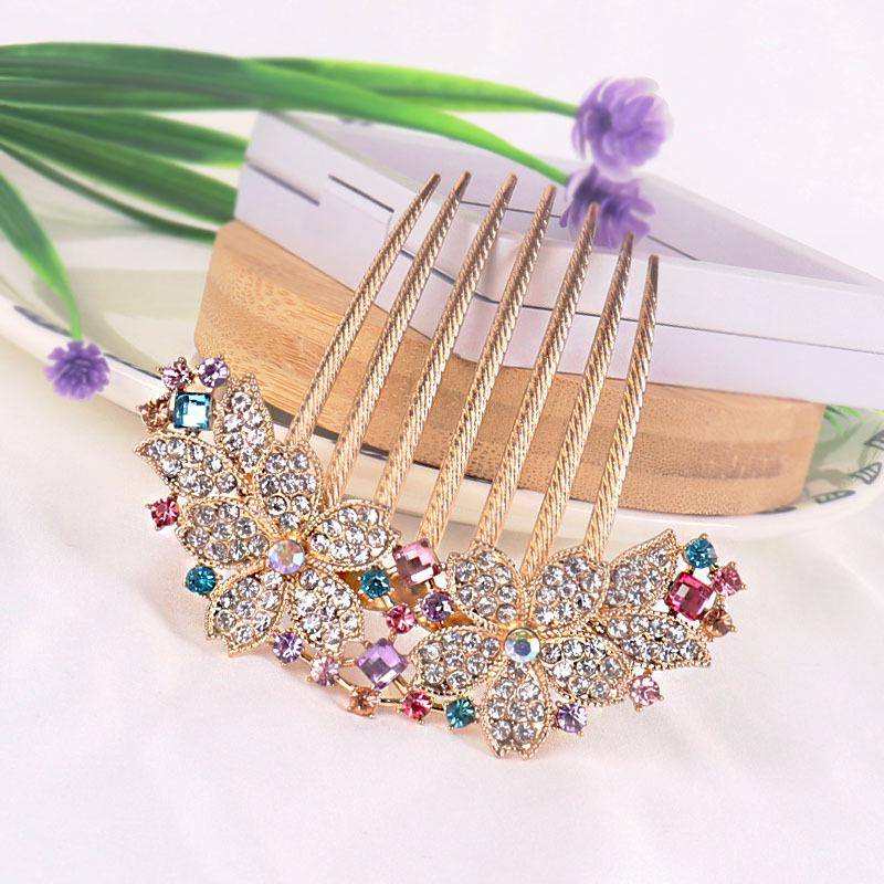 Korean Rhinestone Adult Hairpin: Seven-Tooth Metal Comb Hair Ornament
