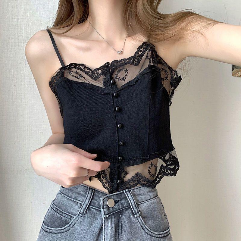 White Lace Knit Camisole Vest for Women Perfect for Outerwear and Innerwear with A Base and Short Strapless Top