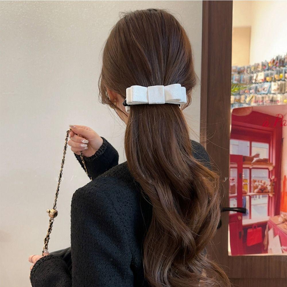 Cloth Red Velvet Bow Hair Clip Hair Clips Bow Vertical Clip Headdress Bowknot Banana Clip  Girls