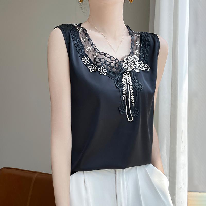 Summer Women's Vest New Ice Silk Mulberry Silk Sling 50% Silk 50% Polyester Fiber Blended Breathable Small Shirt