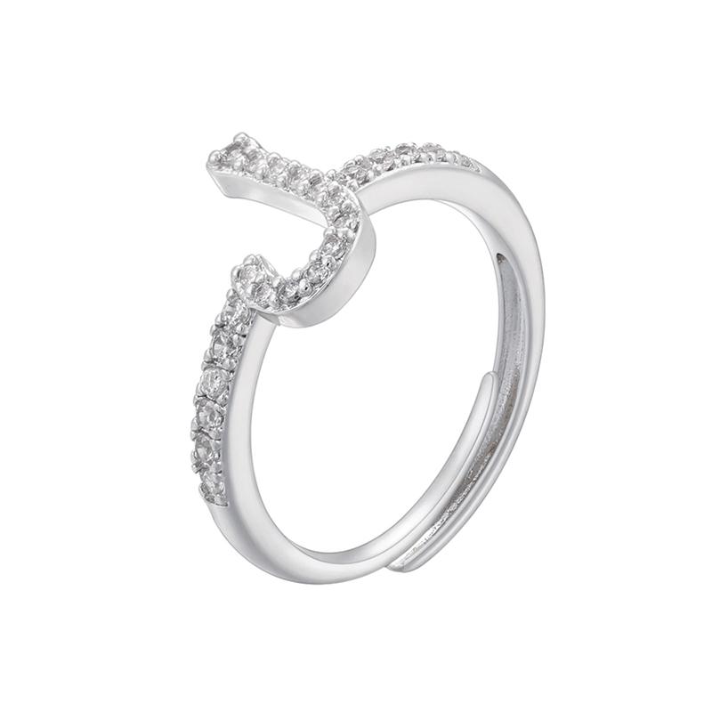 ZHUKOU gold plated zircon 16 Arabic letters silver adjustable ring : VJ632B1